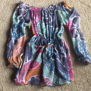 DVF Silk Boho Blouse off shoulder sz 6 multi Color